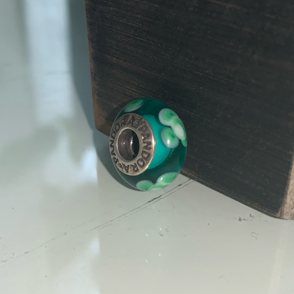 Pandora Blue/Green Flower Glass Charm